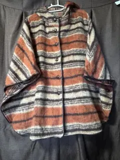 BEAMS HEARTネイティブ柄ウール風ストライプケープコートポンチョ