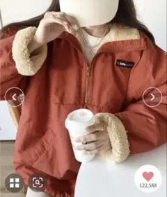 JaVa ジャバ リバーシブルハーフジップボアブルゾンM オレンジ×ベージュ＊