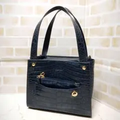 ★レザージュエルズ 2WAY ハンドバッグ スクエア型 クロコ型押し ポーチ付