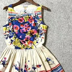 レッドヴァレンティノ 花柄 ワンピース アート総柄 ボーダー フレア コットンのサムネイル