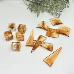 【13piece】 べっ甲風クリアパーツ アソート 資材 ハンドメイド