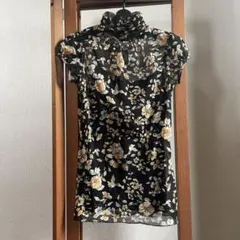 zaraブラック花柄シアー素材タートル＆ブラウンキャミ2点セット　S～M