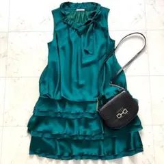 美品 大きいサイズ46 ローズティアラ ワンピース ティアード 緑 ロング