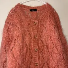 ラメ入りふんわりウールニットカーディガン♢ダイヤ編みサーモンピンク