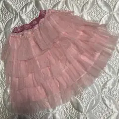 韓国子供服　ピンクチュールレースのシフォンスカート