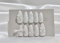 ♥︎オーダー専用♥︎ネイルチップ白フレンチガーリーワンホンちゅるんスナ系ブライダル