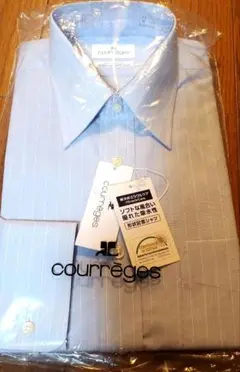 新品　courrèges 水色 ドレスシャツ 39-76