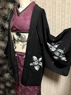 【未使用品】躾あり 白黒モノトーン 手描き シックな羽織
