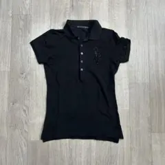 RALPH LAUREN ビーズロゴ ビッグポニー ポロシャツ ブラック 短丈