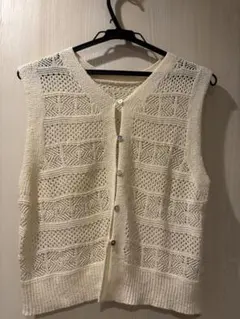 アイボリー レース編み ニットベスト