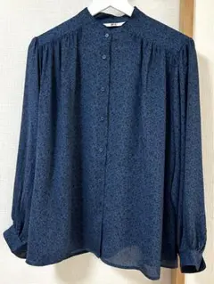 ユニクロC UNIQLO C ボリュームスリーブプリントブラウス S ブルー