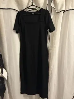 Dazy スクエアネック リブニットワンピース ブラック XXL