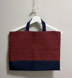 在庫わずか★赤シンプルおしゃれなチェック柄　レッスンバッグ★ハンドメイド