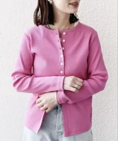 SHIPS ポッシュ テレコ リブ ボタン カーディガン