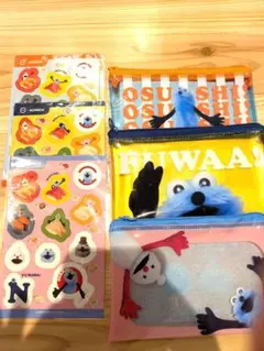 スシロー パペットスンスン クリアポーチ＆シール 全3種 コンプリート