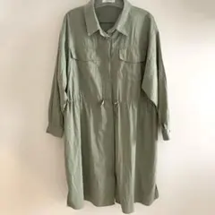 美品 ショコラフィネローブ 長袖シャツワンピース カーキ
