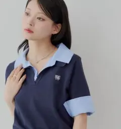 【Chico/新品/美品】刺繍入り襟付きポロニット