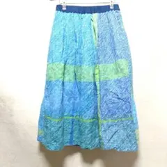 ▼パラスパレスnume▼ブルーグリーン格子柄フレアロングスカート裏地付のサムネイル