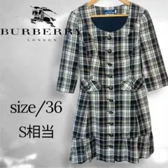 BURBERRY BLUE LABEL ノバチェック ニット ワンピース金ボタン - メルカリ