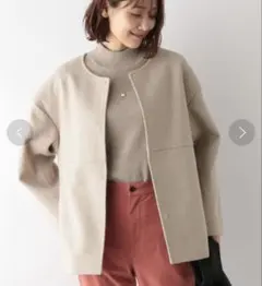 グローバルワーク ノーカラージャケット ノーカラーコート アウター ベージュ Mのサムネイル