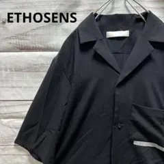 ETHOSENS オープンカラーシャツ 半袖シャツ 開襟シャツ レーヨン混 黒のサムネイル