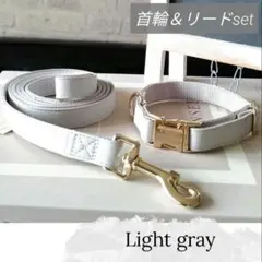 【ライトグレー】 首輪 ＆リード set ★ 首輪 リード おしゃれな首輪 散歩