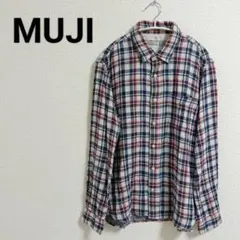 【XL】MUJI 無印良品 フランネルシャツ チェック 赤/青 コットン100%