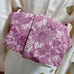 大人の兵児帯半幅帯ハンドメイド澪No3067着物リメイク正絹花柄 紫色と生成のサムネイル