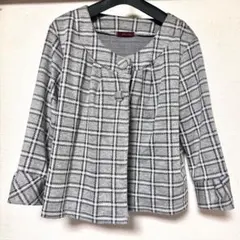 ノーカラーチェックジャケット グレー