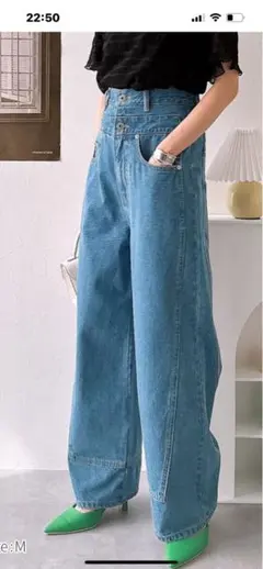 Mサイズ ハイウエスト ワイドレッグ デニム