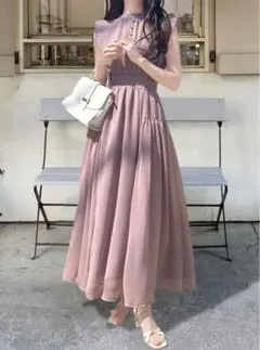 楊柳シフォンフリルフレアワンピース［k9123c] GRL