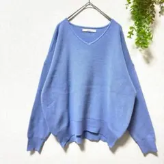 美品✨Vネック ニットセーター(M)紫　プルーオーバー　ゆるダボ　オフィス