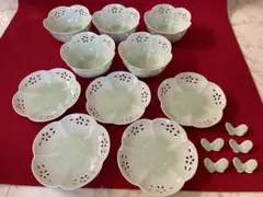 ◉セール！新品　有田焼　青磁透し　小鉢 &小皿&箸置き　　5客15点揃　料理揃