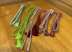 正絹　帯締め 6本セット　和装小物 緑　シルバー　赤