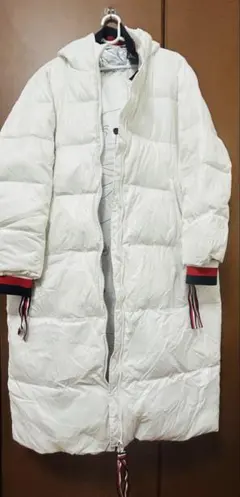 ダウンジャケット ロングダウンコート フード付き ホワイト