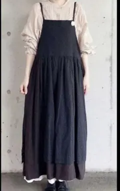 サマンサモスモス オーバーレースキャミワンピース チャコール エプロン ブラック