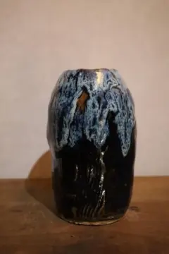 【時代物　小鹿田焼　焼物　青釉薬　花瓶】骨董　アンティーク
