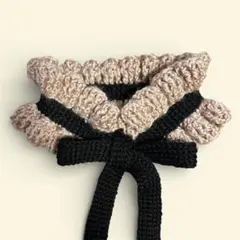 フリルマフラー ネックウォーマー　ニット ハンドメイド　ブラック　ベージュ