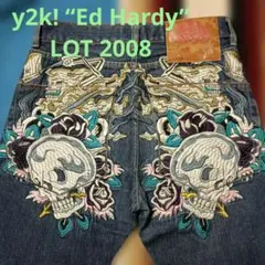 Y2K Ed Hardy エドハーディー スカル刺繍 総柄 デニムパンツ W30のサムネイル