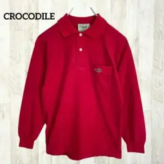 クロコダイル 長袖ポロシャツ S 赤 ビンテージ 刺繍ロゴ カノコ 日本製 綿混