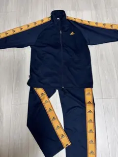 adidasアディダス ジャージ上下 セットアップ ロゴライン 紺×オレンジ L