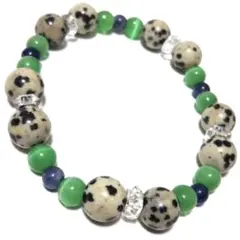 天然石ブレスレット☆ダルメシアンジャスパー　キャッツアイ　ソーダライト　水晶