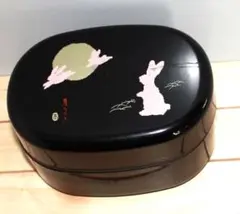 【S-120④】送料込 〓 月 うさぎ絵〓 和の小さなお弁当箱/ ブラック/