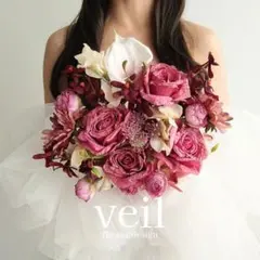 ウェディングブーケ　造花ブーケ　結婚式　前撮り　バラ　くすみピンク　ローズ　赤系