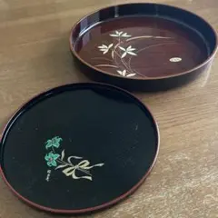 和風 丸盆 2枚セット 花柄 漆器風