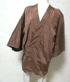 訳あり＊リメイク用 茶色と赤のストライプ 羽織　＊作務衣