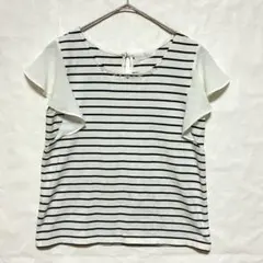 ◎ 【美品】フェルゥ フリル袖 ボーダートップス ビジュー付き 黒　白　Mのサムネイル