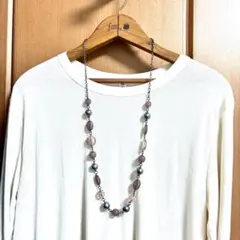 カジュアル ロングネックレス グレー ピンク