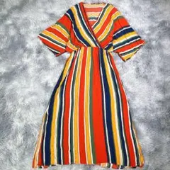 LCW VISION【L】Ｖネックロングワンピース　ストライプ　大きいサイズ