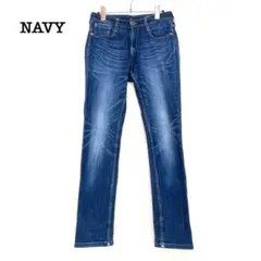 Navy ネイビー　デニムパンツ　青　ブルー　L スキニーフィット　カジュアルのサムネイル